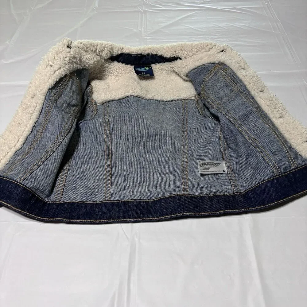 Genuine Kids OshKosh 2T Denim Sherpa Lined Trucker Jacket Blue Toddler Unisex